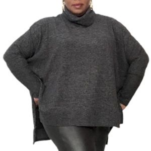 031 Cowl Neck Hi-Low Sweater Black Gray Mix